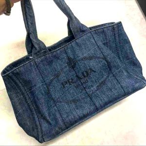 Prada Denim Logo Medium Canapa tote